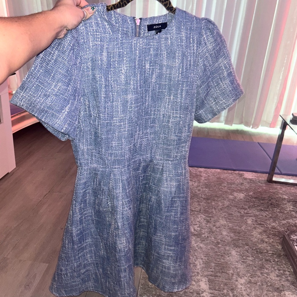 Aqua Textured Knit Mini Dress in Soft Blue